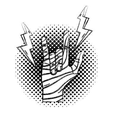 Grunge rock jest işareti ve moda eliyle vektör çizim gök gürültüsü