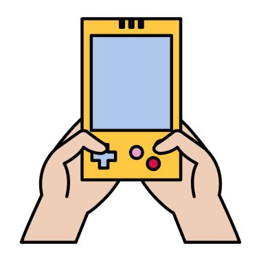 Elektronik gamepad konsol teknoloji elinde vektör çizim renk