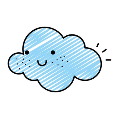 Kawaii mutlu bulut doğal hava vektör çizim doodle