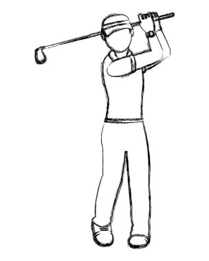 Grunge çocuk golfçü tek tip oyun golf vektör çizim ile