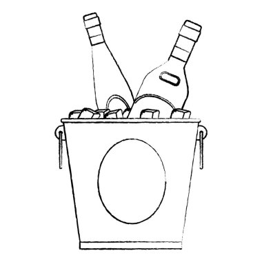 Grunge şarap şişe buz vektör çizim nesnesiyle kova içinde