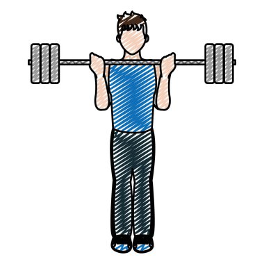Fitness adam ağırlık egzersiz eğitim vektör çizim doodle