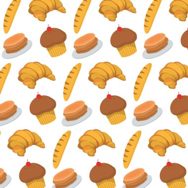 Buğday bitki ekmek waffle ve muffin arka plan vektör çizim ile