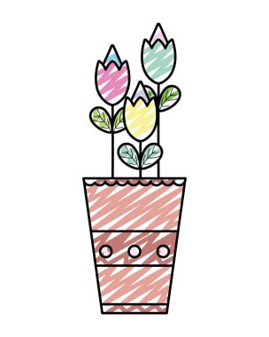patals içinde plantpot vektör çizim ile Doodle doğa güzel çiçekler