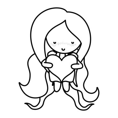 satır kadın saç elbise tasarımı ve kalp vektör çizim ile