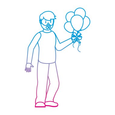 vektör çizim partiye satırı mutlu bir adam elinde balonlarla bozulmuş