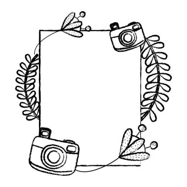 Grunge amblemi tropik bitkiler ve kamera teknoloji vektör çizim ile