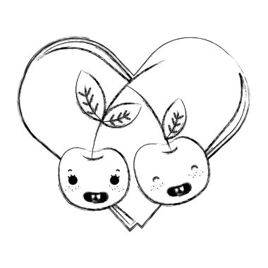 Grunge kawaii mutlu cherrys meyve kalp vektör çizim ile