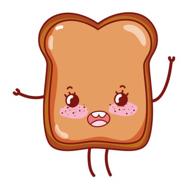 kolları ve bacakları vektör çizim ile Kawaii mutlu dilim ekmek