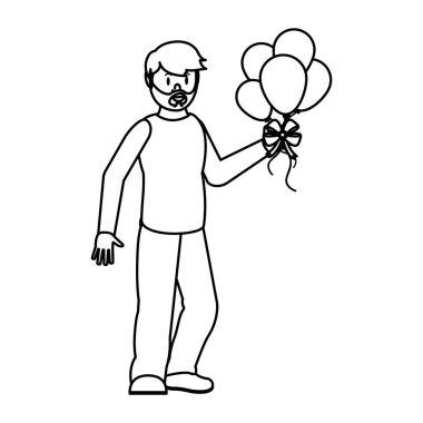 parti vektör çizim için elinde balonlarla satır mutlu adam