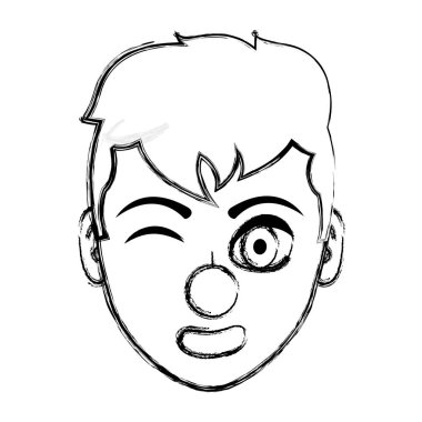 vektör çizim grunge çocuk kafasına saç modeli ve palyaço burun
