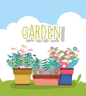 çiçek ve bitki yaprakları çiçek pot vektör çizim içinde dalları