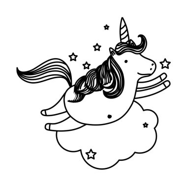 yıldız ile uçan güzel tek boynuzlu at line ve vektör çizim bulut