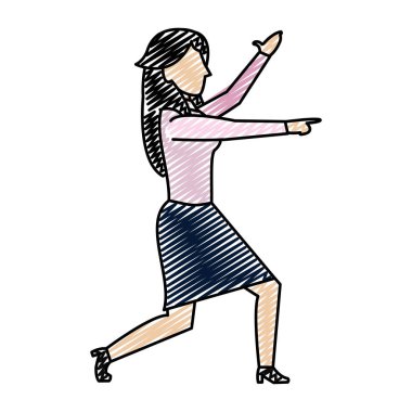 Doodle şık iş kadını elle vektör çizim kadar kurumsal