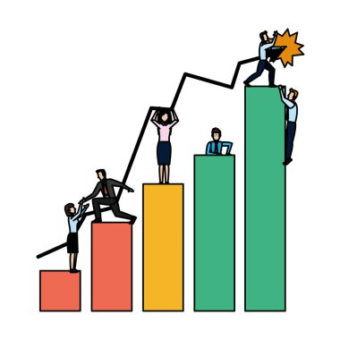 renk iş adamları çalışması vektör çizim bar istatistikleri diyagramı