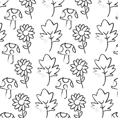 Grunge yaprak atumn arka plan çizim çiçek ve mantar ile