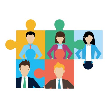 puzzle parçaları profesyonel iş adamları strateji vektör çizim ile