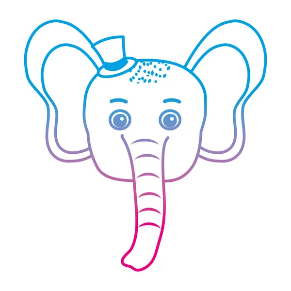 Försämrade Linje Baby Elephant Head Djur Med Hatt Vektorillustration — Stock vektor