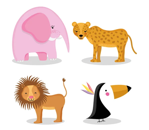 Conjunto Animales Salvajes Lindo Vector Ilustración Diseño Gráfico — Vector de stock