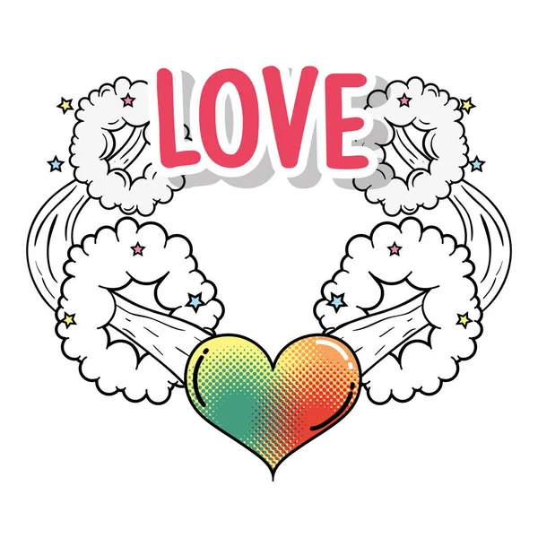 Mode Coeur Amour Avec Étoiles Patch Vecteur Illustration — Image vectorielle