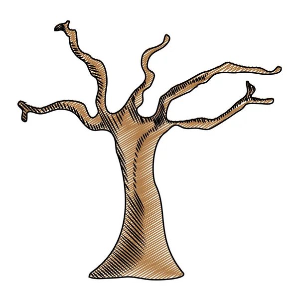 Doodle Natur Wüste Trockener Baum Mit Ästen Vektor Illustration — Stockvektor