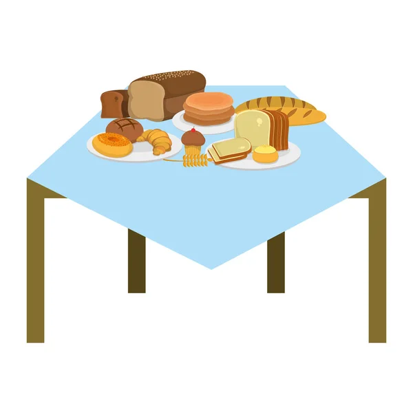 テーブルのベクトル図においしい Aand 焼きたてのパン料理 — ストックベクタ
