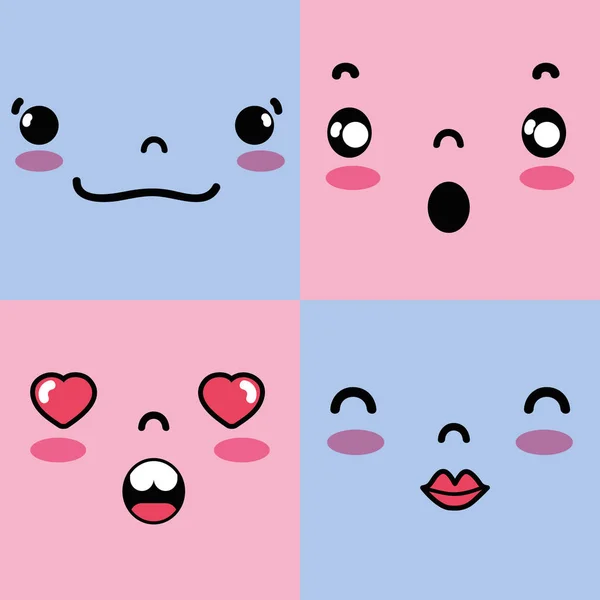 Set Emotie Emoji Karakter Gezichten Bericht Vectorillustratie — Stockvector