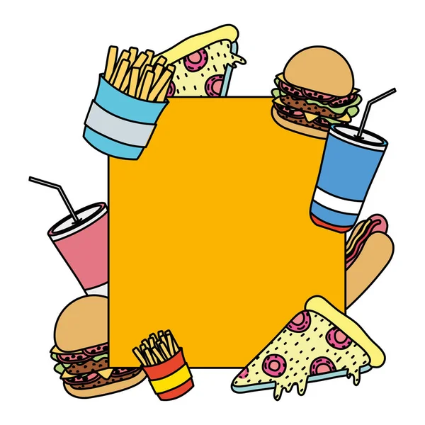 Color Emblem Unhealthy Fastfood Meal Decoration Vector Illustration — Stock Vector