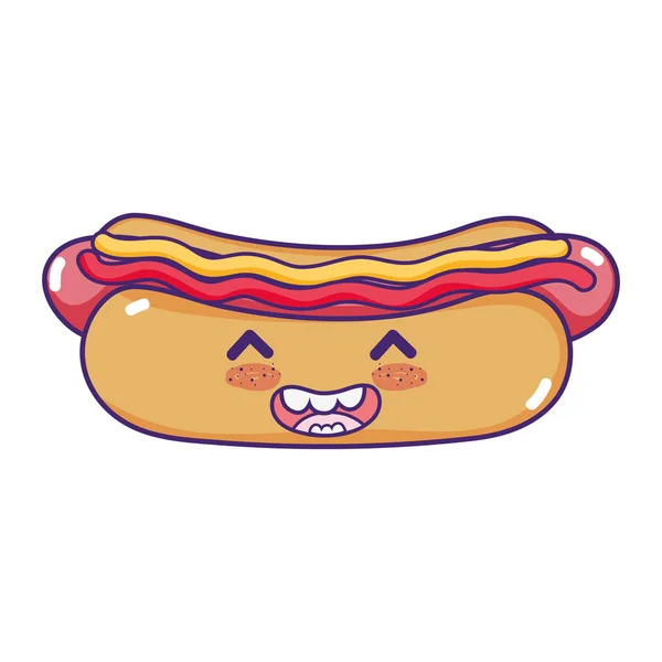 Kawaii Gelukkig Hotdog Met Sauzen Vector Illustratie — Stockvector