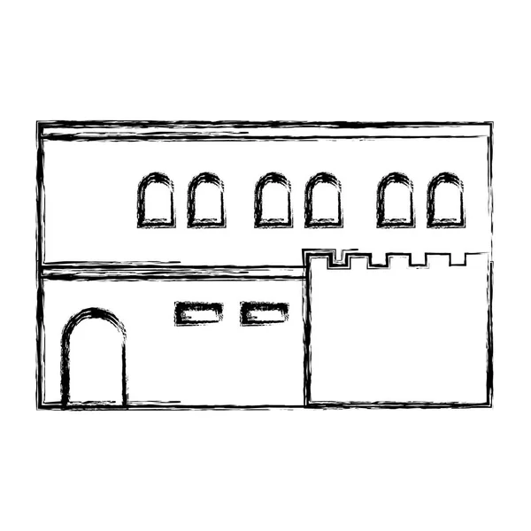 Grunge Casa Araba Con Finestre Porta Disegno Vettoriale Illustrazione — Vettoriale Stock