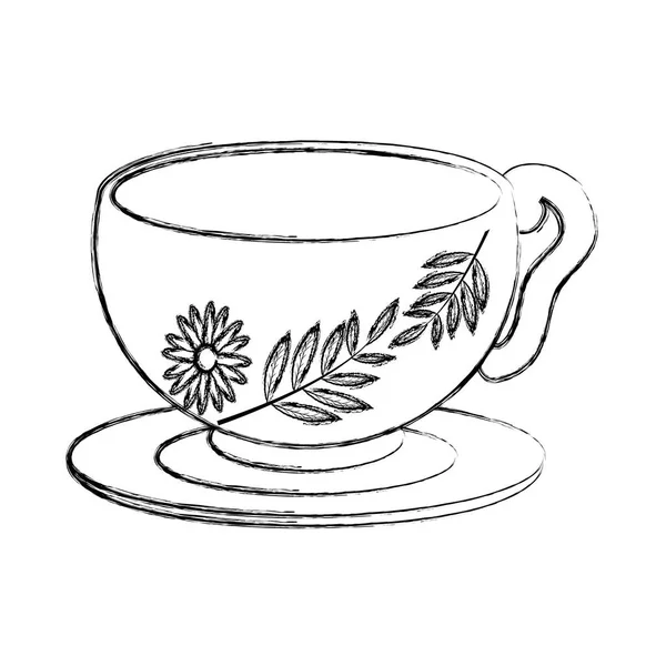 Grunge Healthy Hot Tea Cup Beverage Vector Illustration — Stock Vector