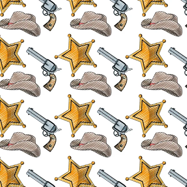 Doodle Star Sheriff Hat Gun Background Vector Illustration — Stock Vector