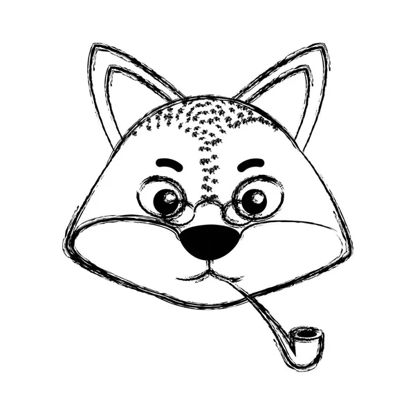Grunge Cute Fox Head Animal Pipe Vector Illustration — Stock Vector