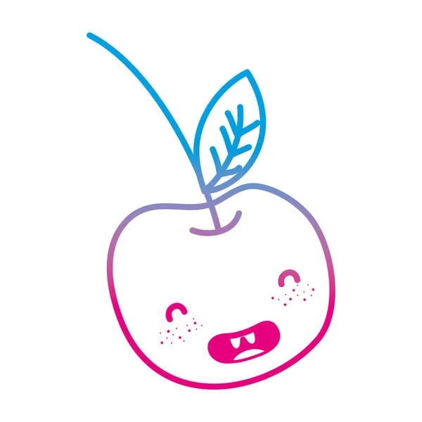 Linha Degradada Kawaii Sorriso Cereja Deliciosa Fruta Vetor Ilustração — Vetor de Stock