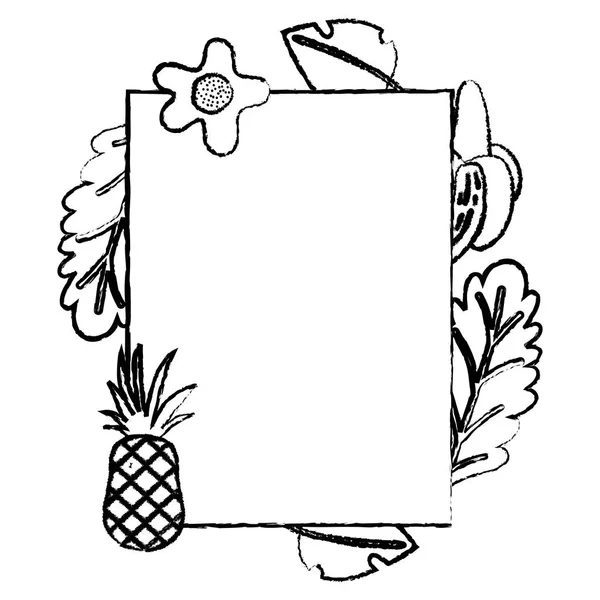 Grunge Emblem Stil Mit Tropischen Pflanzen Und Früchten Vektorillustration — Stockvektor