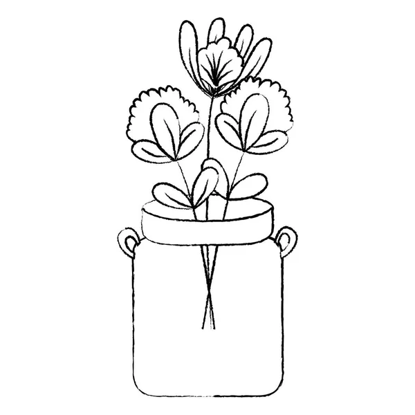 Διατήρηση Της Grunge Λουλούδια Φυτά Μέσα Βάζο Mason Εικονογράφηση Διάνυσμα — Διανυσματικό Αρχείο