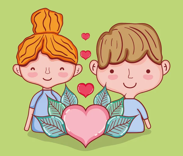 Enfants Mignons Amour Dessins Animés Vectoriel Illustration Conception Graphique — Image vectorielle