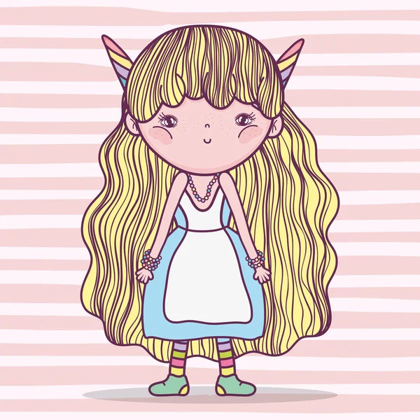 Girl Fantastic Creature Horns Dress Vector Illustration — Stock Vector