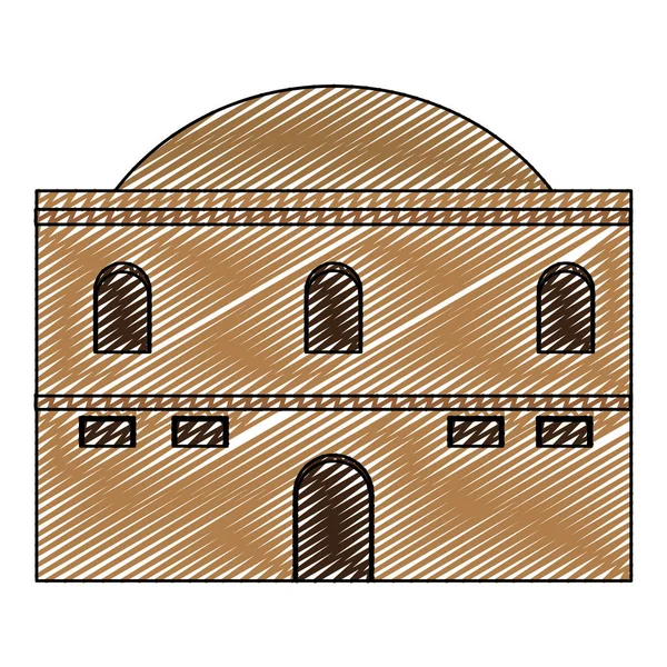 Doodle Aribic Edificio Casa Con Ventanas Ilustración Del Vector Puerta — Vector de stock