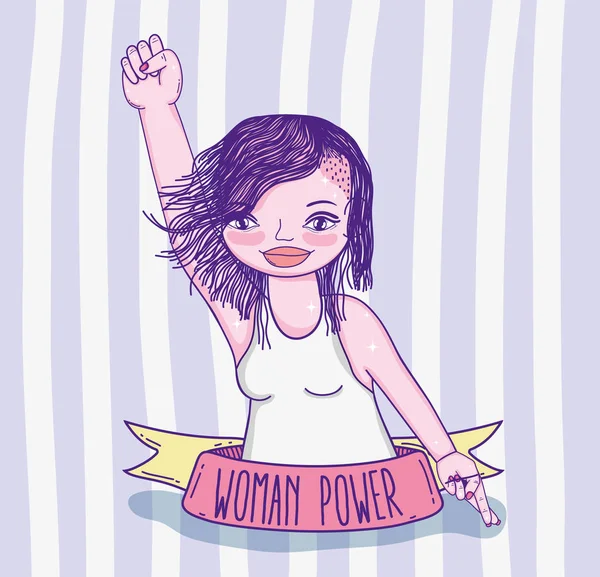 Girl Power Nachricht Mit Niedlichen Frau Cartoon Vektor Illustration Grafik — Stockvektor