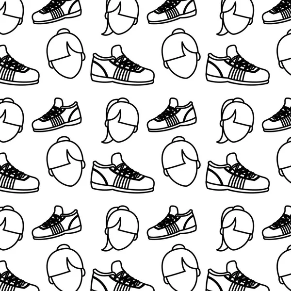 Línea Las Mujeres Cabeza Zapatos Correr Vector Fondo Ilustración — Vector de stock
