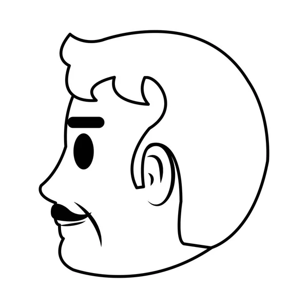 Zeile Alter Mann Kopf Seite Mit Schnurrbart Und Frisur Vektor — Stockvektor