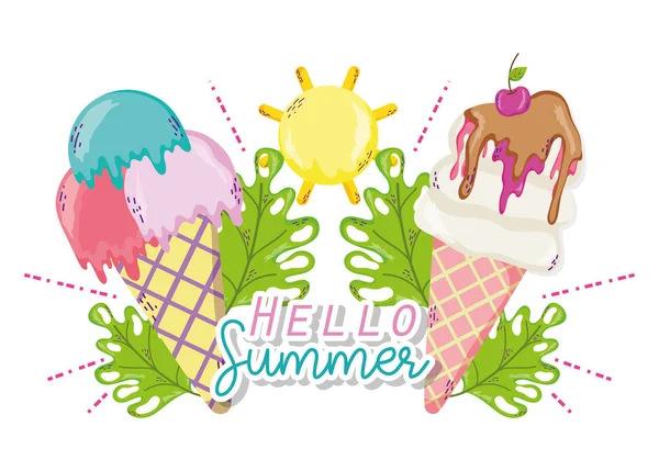 Hallo Sommer Eis Und Blätter Cartoons Vektor Illustration Grafik Design — Stockvektor