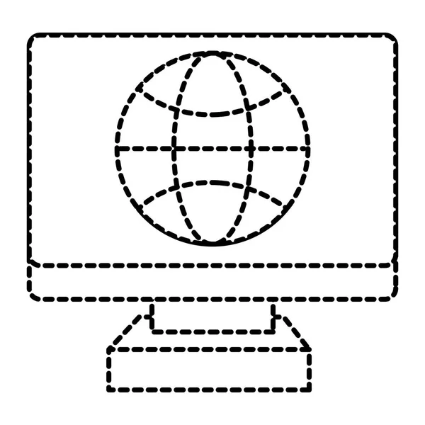 Computer Schermo Elettronico Forma Punteggiata Con Illustrazione Vettoriale Connessione Globale — Vettoriale Stock