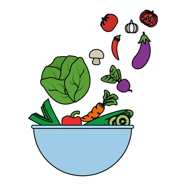 Color Verduras Naturales Alimentos Orgánicos Dentro Tazón Vector Ilustración — Vector de stock