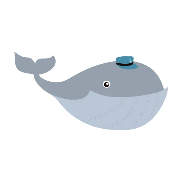 Personagem Baleia Animal Bonito Com Chapéu Vetor Ilustração —  Vetores de Stock