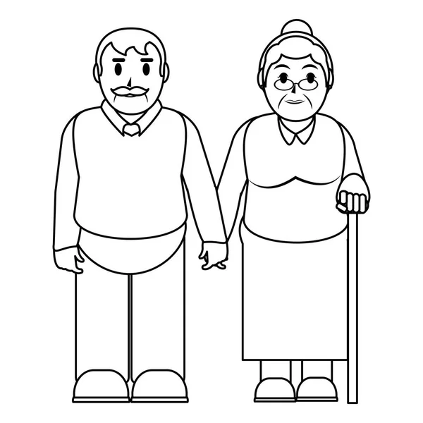 Line Old Couple Together Casual Clothes Vector Illustration — Stock Vector