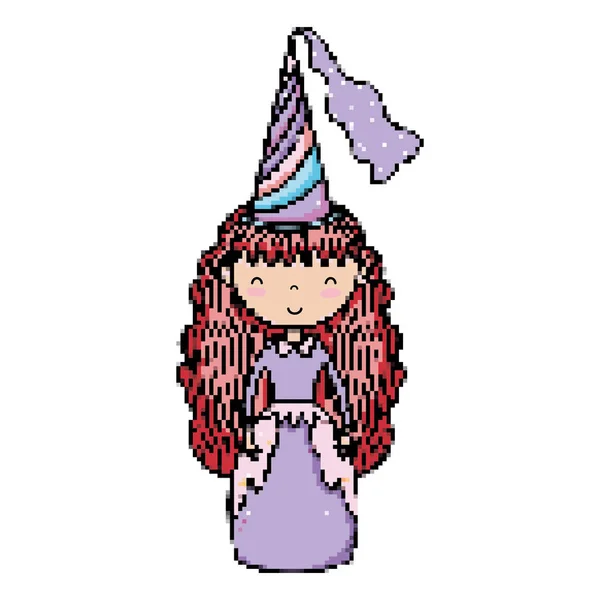 Pixel Princesa Com Vestido Beleza Elegante Chapéu Vetor Ilustração —  Vetores de Stock