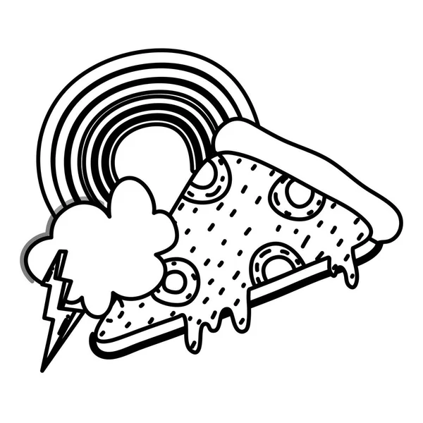 Línea Rebanada Pizza Con Arco Iris Trueno Nube Vector Ilustración — Vector de stock