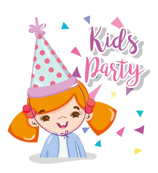 Festa Aniversário Crianças Com Menina Bonito Desenhos Animados Vetor Ilustração — Vetor de Stock